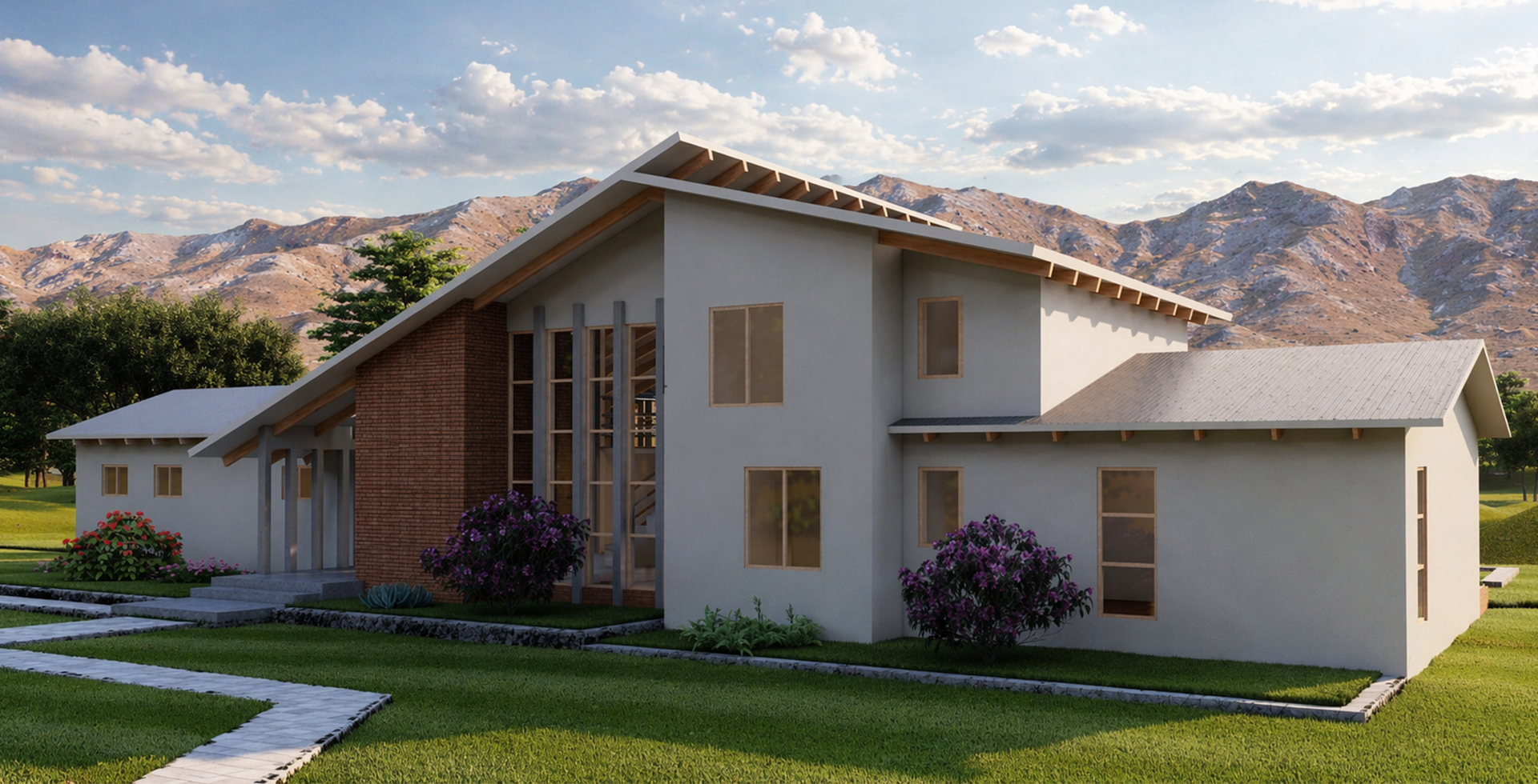 Fachada exterior de una casa unifamiliar moderna, proyecto residencial de EFÉCE Arquitectura.